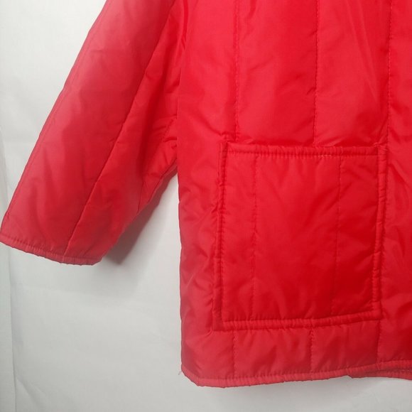 Vintage Blair Womens M Winter Coat Red Nylon Pockets Pointed Collar Zip Retro - Picture 7 of 7